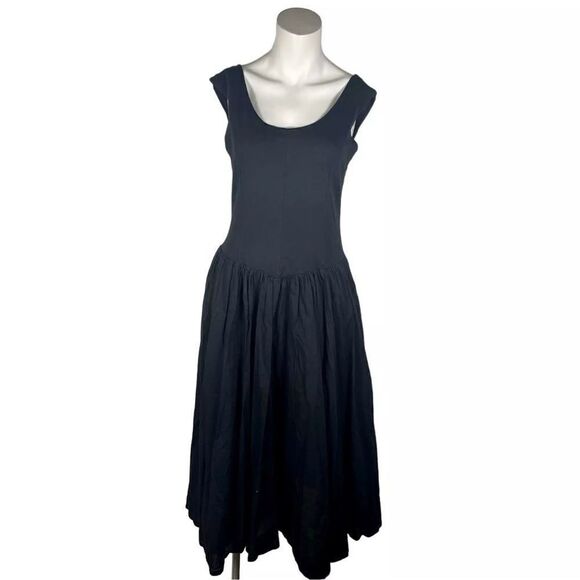 Rebecca Taylor La Vie Dress cap sleeve scoop back midi black pockets Stretch M - Picture 1 of 11